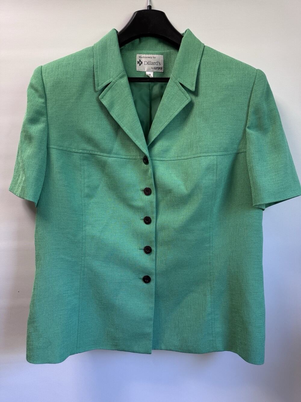 Kasper for Dillard's Women's Green Short Sleeve Blazer Size 18 Vintage